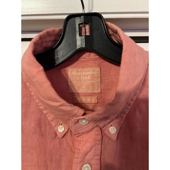 Abercrombie & Fitch Linen Shirt Mens Large Long Sleeve Button Down Coral - Picture 6 of 6